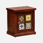 Sheesham Wood Bedside Table (Rhs Door) In Honey Oak Finish - Image 3