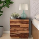Sheesham Wood Bedside Table in Scratch Resistant Rustic Teak Finish With Drawers