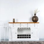 White Distressed Wooden Bar Counter with Vintage Drink Cabinet Storage