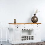 White Distressed Wooden Bar Counter with Vintage Drink Cabinet Storage - Image 2