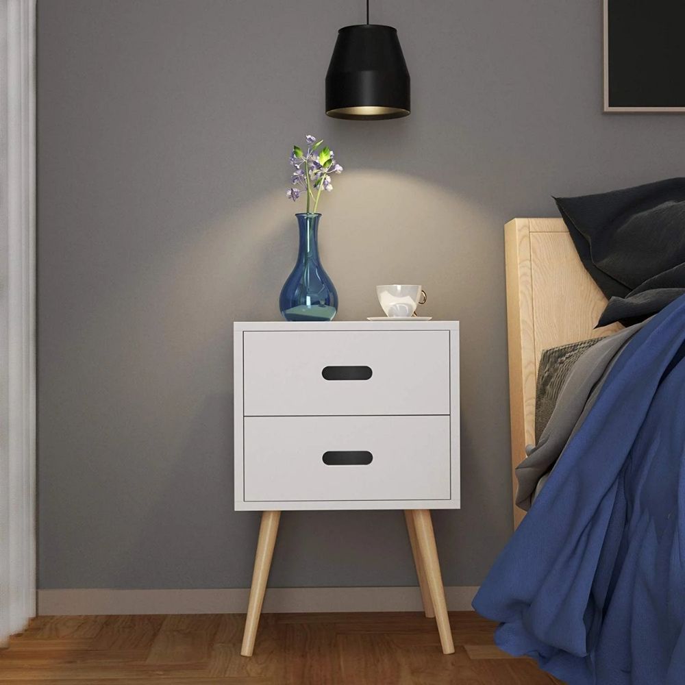 50 Wooden Bedside Table with 2 Drawer Storage - Image 1