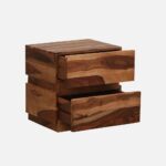 Sheesham Wood Bedside Table in Scratch Resistant Rustic Teak Finish With Drawers - Image 2