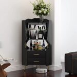 Wine Coffee Bar Cabinet Natural Weathered Finish With 3 Drawers, Wine & Glass Rack