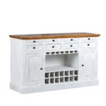 White Distressed Wooden Bar Counter with Vintage Drink Cabinet Storage - Image 3