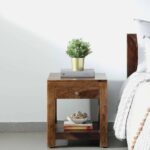 Sheesham Wood Bedside Table In Scratch Resistant Rustic Teak Finish With Drawer