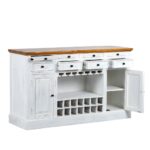 White Distressed Wooden Bar Counter with Vintage Drink Cabinet Storage - Image 4