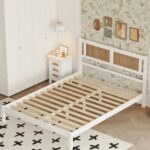 Sheesham Wood White Classic Rattan Cane Bed - White Color - Image 3