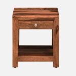Sheesham Wood Bedside Table In Scratch Resistant Rustic Teak Finish With Drawer - Image 4