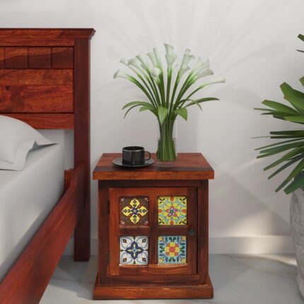 Sheesham Wood Bedside Table (Lhs Door) In Honey Oak Finish