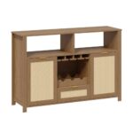 Wooden Corner Bar Cabinet with Mirrored Back, 2 Open Shelves & 2 Storage Drawers for Home Bar - Image 2