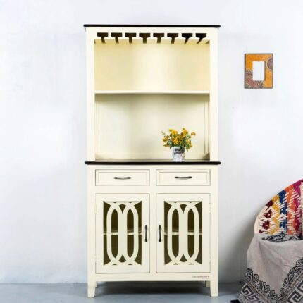 Cream-Finished Wooden Bar Cabinet