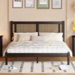 Sheesham Wood White Classic Rattan Cane Bed - Black Color