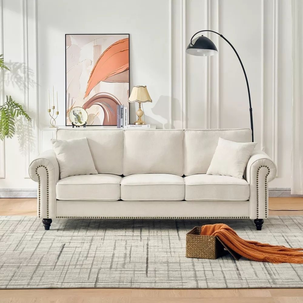 60 Modern 3-Seater Sofa Upholstered Couch with Wood Legs - Image 1