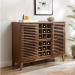 Mid-Century Modern Solid Sheesham Wood Bar Cabinet – Wine Storage & Shelves