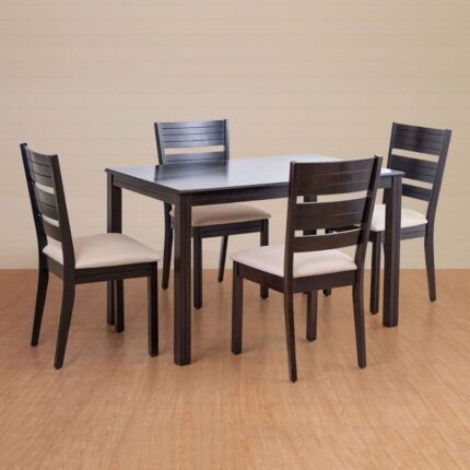Rubber Wood 4-Seater Dining Set with Chairs - Brown
