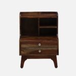 Sheesham Wood Bedside Table In Scratch Resistant Provincial Teak Finish With Drawers & Shelve - Image 5
