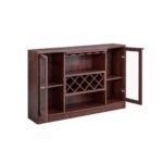 Solid Sheesham Wood Bar Cabinet with Acrylic Glass Doors & Wine Rack - Image 3