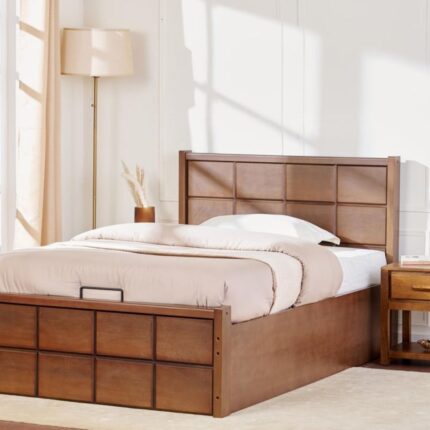 Solid Wood Teen Bed with Hydraulic Storage - Brown