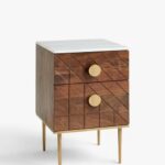 Marble Top Acacia Wood Bedside Table, Brown - Image 3