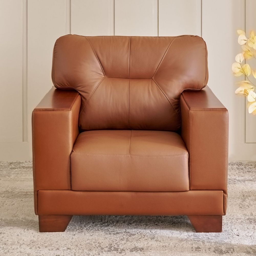 69 Leather 1-Seater Sofa - Tan - Image 1