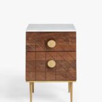 Marble Top Acacia Wood Bedside Table, Brown - Image 4