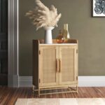 Solid Sheesham Wood Bar Cabinet with Glass Storage & Wine Racks
