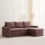 Fabric 2-Seater Storage Sofa Bed with Interchangeable Chaise - Brown