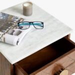 Marble Top Acacia Wood Bedside Table, Brown - Image 5