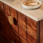 Marble Top Acacia Wood Bedside Table, Brown - Image 2