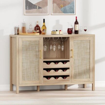 Premium Solid Wood Bar Cabinet for Home Bar, Living Room & Dining Space