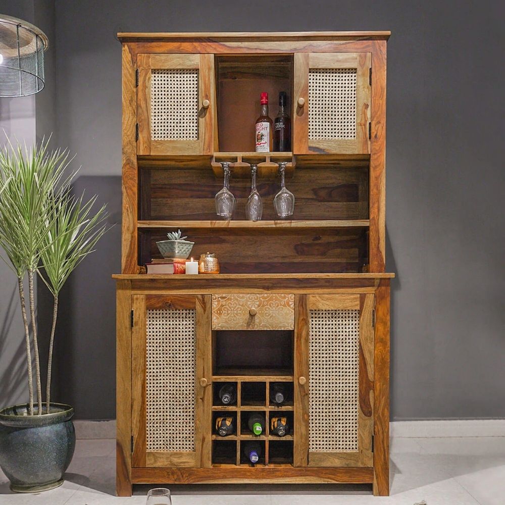 76 Sheesham Wood Bar Cabinet in Teak Finish - Image 1