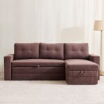 Fabric 2-Seater Storage Sofa Bed with Interchangeable Chaise - Brown - Image 2