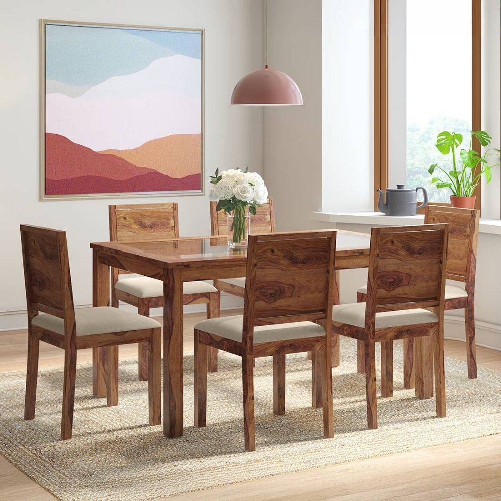 78 6 Seater Dining Table Glass Top With Set Of 6 Dining Chairs - Image 1