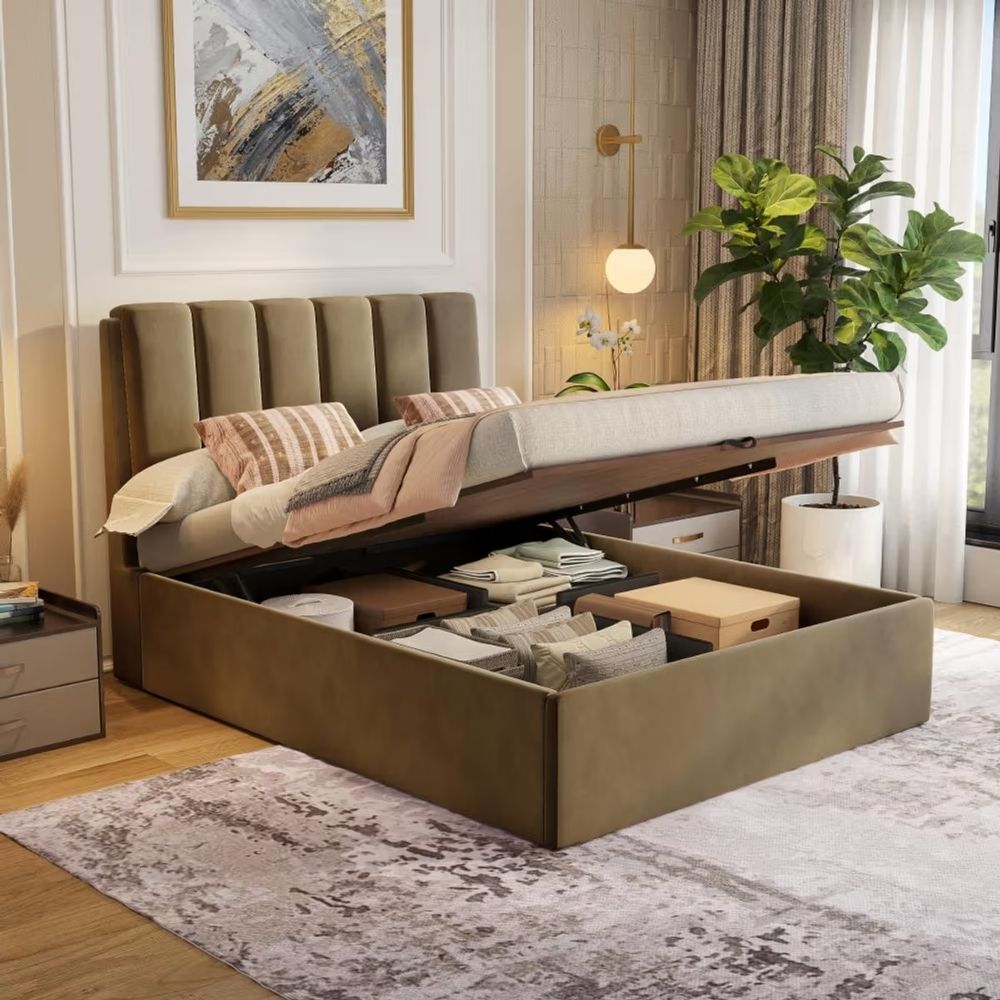 79 Queen Size Hydraulic Upholstered Bed - Image 1