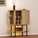 Premium Wooden Wine Bar Cabinet with Wine Racks & Dual Side Storage Cabinets for Home Bar