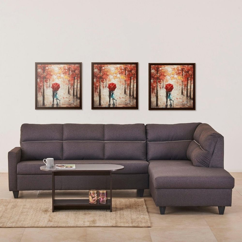 80 Fabric 3-Seater Right Corner Sofa with Chaise - Brown - Image 1