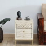 Solid Wood Bedside Table In Sandblasted White Finish With Drawers