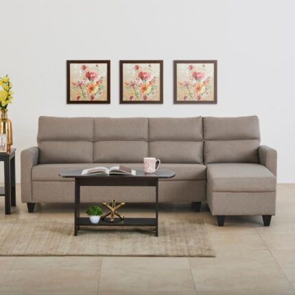 Fabric 3-Seater Right Corner Sofa with Chaise - Beige
