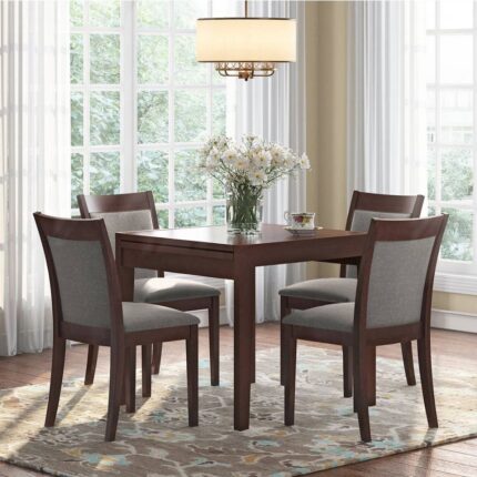 4 Seater Dining Table Set (Colour- Grey , Finish- Dark Walnut)