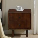 Mango Wood Bedside Table In Tubbaq Finish With 2 Drawers