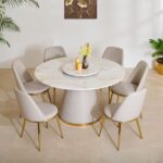 Marble Top 6-Seater Dining Set with Chairs - Beige