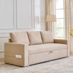Fabric 3-Seater Sofa Bed - Beige - Image 4