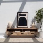 Wooden TV Stand for Living Room with 2 Cabinets & Shelf Storage