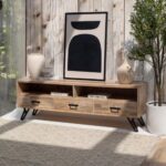 Wooden TV Stand for Living Room with 2 Cabinets & Shelf Storage - Image 2