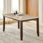 Marble Top 6-Seater Dining Set with Chairs - Brown - Image 2