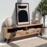 Wooden TV Stand for Living Room with 2 Cabinets & Shelf Storage - Image 4