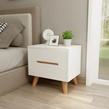 wooden Bedside Table in white with drawers