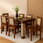 Sheesham Wood 6 Seater Dining Table Set With 6 Cane Backrest Solid Wood Chair
