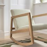 Natural Oak Rocking Armchair with Striped Linen-Blend Upholstery for Calm Home Seating - Image 8
