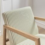 Natural Oak Rocking Armchair with Striped Linen-Blend Upholstery for Calm Home Seating - Image 6